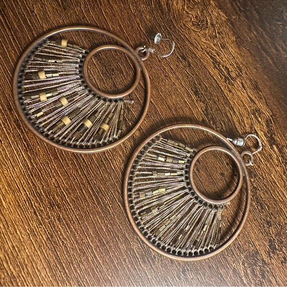 Elegant Bronze and Gold Hoop Earrings - Picture 1 of 2